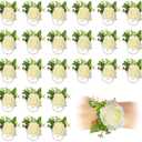 Sherr 24 Pcs 24 Pcs Wedding Rose Wrist Corsage Wristlet Band for Bridal Bridesmaid Women Flowers Bracelets Decor Wedding Artificial Flowers for Party Prom Homecoming (White)