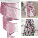 HUIHUANG Pink Velvet Wired Ribbon 2.5 inch Light Pink Velvet Ribbon with Pink Glitter Christmas Ribbons for Gift Wrapping, Christmas Tree Decoration, Bows, Wreaths, Garlands- Continuous 10 Yards