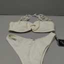 ZAFUL Women's Sexy Tie Spaghetti Strap Bikini Textured O Ring Ruched High Leg Swimsuit Cheeky Bathing Suits (1-white) S