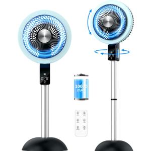 Rechargeable Floor Standing Fan with Remote, 10000mAh Battery - 8-Speed Quiet Oscillating Electric Fan for Bedroom, Indoor & Outdoor - 25-37" Tall Adjustable Stand, 1-8H Timer, Includes Charger (Green)
