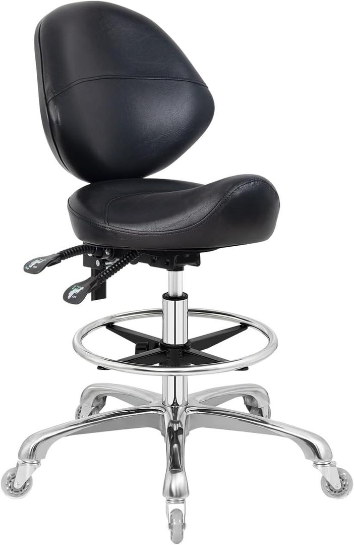 Saddle Stool Chair with Wheels,Ergonomic Swivel Rolling Height Adjustable for Salon Beauty Clinic Dentist Tattoo Home Office, With Backrest