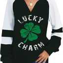 St. Patrick's Day Shirts Women Lucky Tops Shamrock Graphic Tee Raglan Sleeve Festival Ladies Irish Shirts (Large, Black Lucky)