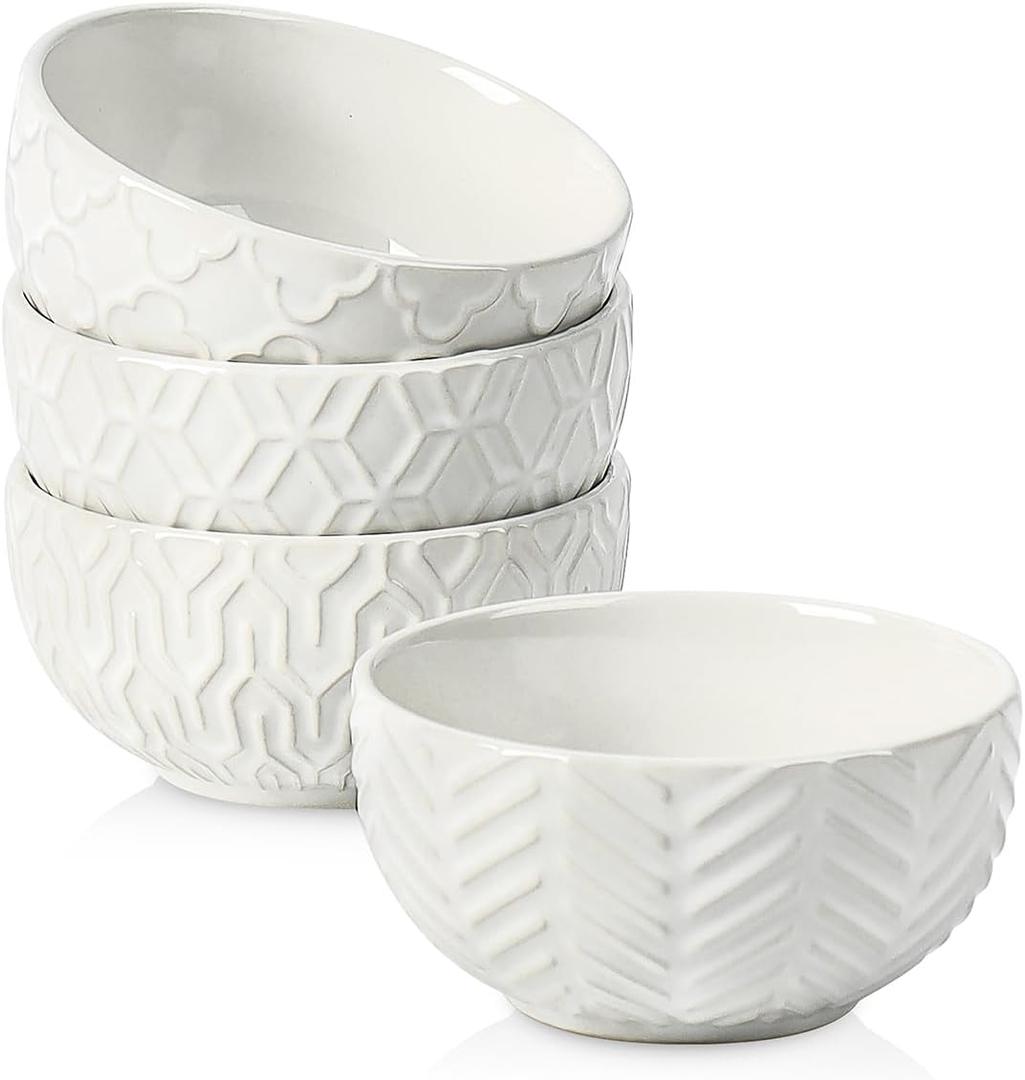 Sureasy 4 oz Mini Ceramic Dipping Bowls, 3.5 Inch Small Bowls for Sauces & Side Dishes, Microwave & Dishwasher Safe, Set of 4, White