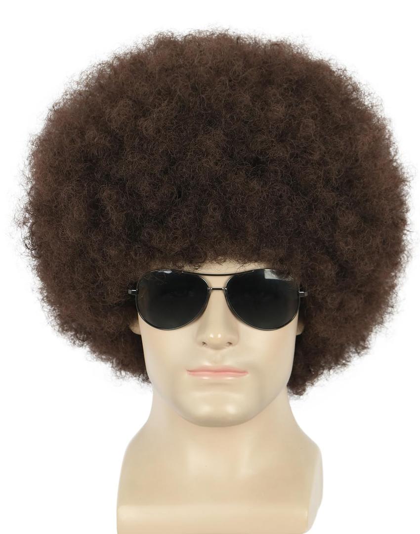 yuehong Short Dark Brown Curly Fluffy Afro Wig 70s80s Disco Fancy Funny Costume Hair Soft Breathable Heat Resistant Synthetic Fibers Daily Party Wig for Unisex