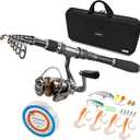 PLUSINNO Fishing Rod, Telescopic Fishing Rod and Reel Combo, Collapsible Travel Fishing Pole Rod Starter Kit, Carbon Fiber Fishing Rods and 12 +1 Bearings Stainless Steel, Fishing Gifts for Men Adults