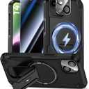 Goton for iPhone 14 Case with Privacy Tempered Glass Screen Protector & Camera Lens Protector, Compatible with MagSafe, Invisible Kickstand, Shockproof Phone Cover for iPhone 14, Black