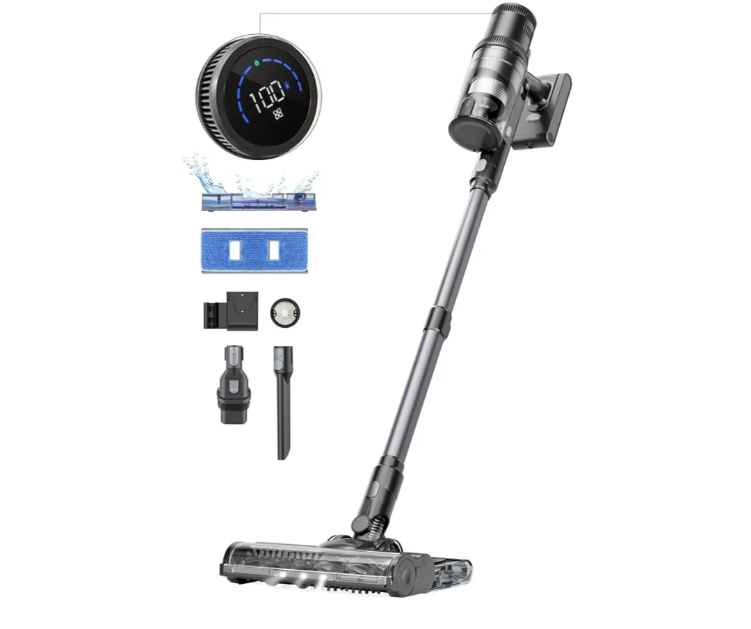 Proscenic Cordless Vacuum Cleaner,45Kpa 55Mins P11 Mopping Wet Dry Vacuum and Mop Combo All in one, Lightweight Stick Vacuum with LED Display, Long Runtime Ease of use for All Floors Pet Hair Carpet