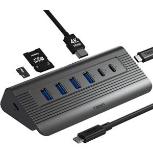 USB C Hub 10-in-1 Detachable Cable, USB 3.2 Gen2 10Gbps 4K 60Hz HDMI, 100W PD, SD/Micro SD Docking Station for MacBook Pro/Air M1-M5, Windows Laptop, Mac mini, iPad Pro (Space Gray)