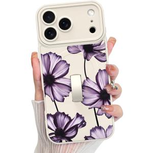 KANGHAR Compatible with iPhone 17 Pro Case, Magnetic Compatible with MagSafe, Cute Flower Leaves Pattern Wristband Kickstand Full Camera Lens Shockproof Protective Case for Girls Women, White
