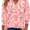 Rapbin 3/4 Length Sleeve Womens Tops 2025 Summer Fall Henley V Neck Button Down Tunic Shirts Casual Business Blouses (Medium, Beige Red Flower)