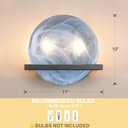 2 Light 10" Round Bllue Glass Bathroom Wall Sconce Modern Concise Style Wall Light Fixture,Black Finish for Bedroom Hallway Bedside