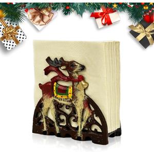 Christmas Cast Iron Napkin Holder - Retro Industrial Tissue Paper Dispenser for Table, Festive Deer Design, Durable Pure Iron Napkin Stand for Paper Napkins, Exquisite New Home Warm-Up Gift