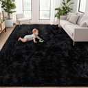 5x8 Area Rug for Living Room: Fluffy Shag Soft Washable Rugs Fuzzy Plush Indoor Carpet for Bedroom Nursery Playroom Dorm Kids Girls Boys Room (Black, 5'x8')