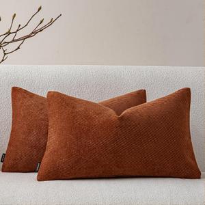 a moment Pack of 2 Decorative Chenille Throw Pillow Covers with Twill Cushion Covers for Sofa Living Room Couch Bed 12x20 Inch Rust