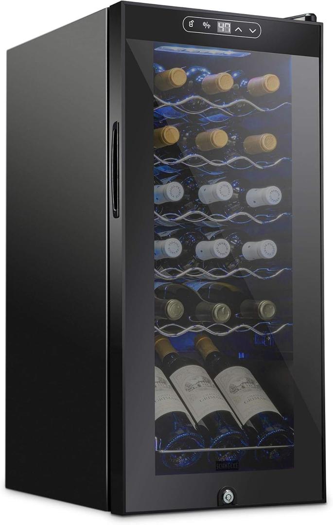 SCHMECKE 18 Bottle Compressor Cooler Refrigerator w/Lock - Large Freestanding Cellar - 41f-64f Digital Temperature Control Fridge For Red, White, Champagne or Sparkling - Black
