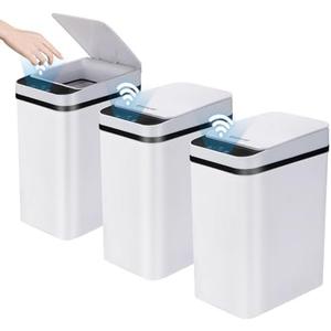 SHTALHST 2 Pack Bathroom Trash Can with Lid, 2.5 Gallon Small Slim Trashcan, Automatic Trash Can Touchless, Motion Sensor Waterproof Plastic Trash Bin for Bedroom Kitchen Office Living Room (White)
