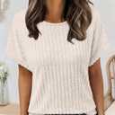 Women Shirts Summer Sweaters Short Sleeve Tunic Tops 2025 Dressy Casual Business Blouses (Beige, XXL)