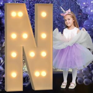 Marquee Light Up Letters, 4FT Marquee Letters, Large Light Up Letter for Party Decor, Mosaic Balloon Frame, Cardboard Letter for Birthday Wedding Engagement Party Decorations, Giant Letter N