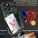 Vihibii for iPhone 15 Pro Max Case with Card Holder (4 Cards) & Slide Camera Cover & Kickstand, Military Grade Drop Protection, Rugged Hard Back & Silicone Edge Wallet Phone Case, 6.7" 2023, Green