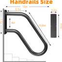 Handrails Wall Mount Stair Safety Handle Non-Slip Step Metal U-Shape Grab Yard Mounted Garage Porch Garden Hand Railings Powder Coated Heavy Duty Indoor or Outdoor Safe Bars Black for 1 to 3 Steps