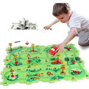Puzzle Track Car Play Set, Plastic Puzzles for Kids with Vehicles, Railcar Puzzle, Car Tracks for Toddlers, Toys Gifts for 3 4 5 6 Year Old Boys, Toddler Boy Toys 3-4