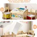 EXPERLAM Kids Table and Chairs, Wooden Kids Table and 2 Chairs with Adjustable-Height Drawing Tabletop, Toddler Table and Chair Set with Safety Hinges,Storage Drawers & Bookshelf for Playroom Nursery, Large