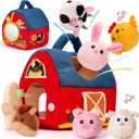 hahaland Baby Toys 6-12 Months - Surprise Barn Stuffed Farm Animals, Rattle, Crinkle, Mirror, Montessori Toys for 6 Month Old Sensory Balls 1-3, Baby Boy Gifts, Farm Plush Toys for Babies Travel Toy