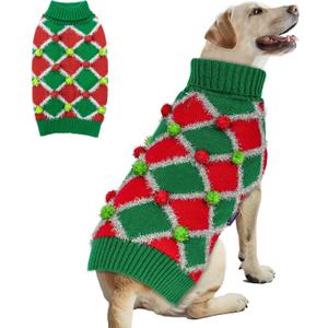 cyeollo Dog Christmas Sweater, Turtleneck Dog Sweaters for Medium Large Dogs Girl Dogs Clothes Xmas Knitted Pullover Doggie Sweater Holiday Outfit, Green, XX-Large