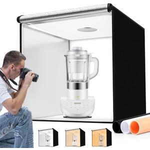 Photo Light Box 40x40 Inch for Photography, 3 Color 10-Level Adjustable Photo Box with Soft Light Cloth Professional Photo Background Shooting Tents White Light, Soft Light, Warm Light