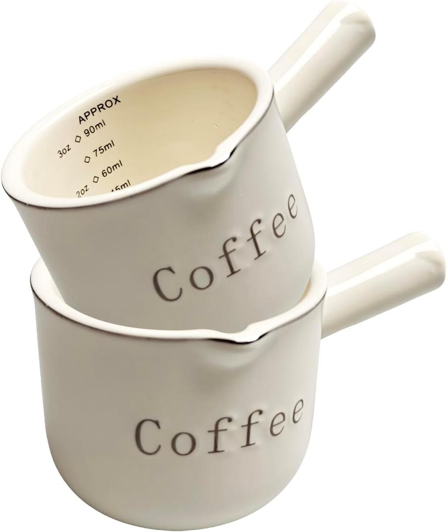 2Pcs Ceramic Espresso Measuring Cups, Espresso Shot Mugs & Coffee Accessories, for Brewing & Measuring (White)