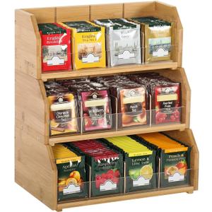 TIOPGHAD 3 Layer Stackable Bamboo Tea Bag Organizer Storage Holder for Tea Bags Wood Tea Box Containers Tea Rack Teabag Station Stand for Cabinet Countertop Office (Patented Design)