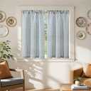 jinchan Striped Linen Kitchen Curtains 45 Inches Length Tier Curtains Farmhouse Modern Cafe Style Small Window Treatments Airy Light Filtering Rod Pocket for Living Room Bathroom 2 Panels Blue
