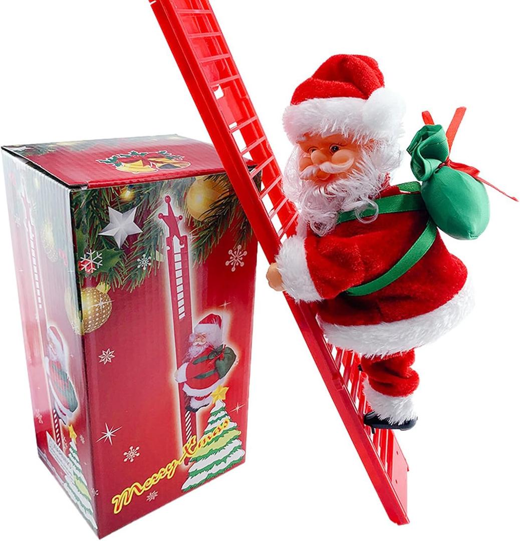 PURFUN Electric Santa Climbing Ladder Battery Operated Climbing Santa Claus with Music, Climbs Up and Down, Christmas Decorations Christmas Tree Ornament Holiday Xmas Party Supplies Home Decor