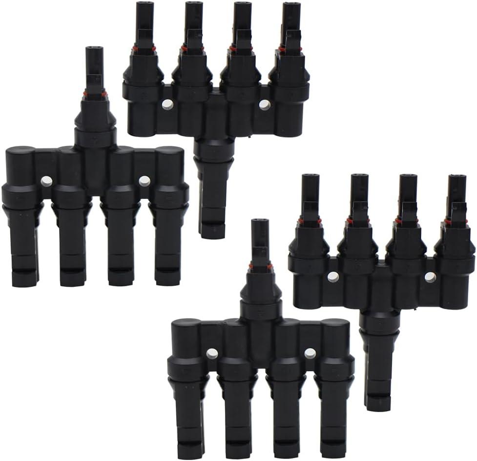 1500V DC Solar Branch Connectors,T Connector IP67 Waterproof,Solar Panel Connector FMMMM+MFFFF for Parallel Connection Between Solar Panels(2Pairs)