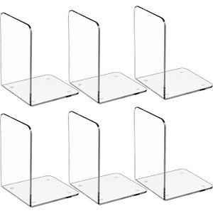 MaxGear Acrylic Bookends - Clear Decorative Heavy Duty Non-Skid Book Stoppers (6 Pieces, Large)