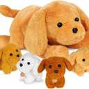 KMUYSL Puppy Stuffed Animals Toys for Ages 3 4 5 6 7 8+ Years Old Kids - Mommy Dog with 4 Baby Puppies in Her Tummy, Idea Xmas Birthday Gifts for Baby, Toddler, Girls, Boys