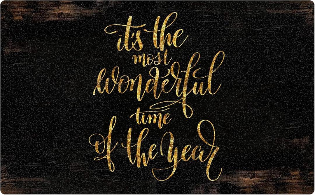 Black and Gold Christmas Door Mat, Christmas Vacation Doormat for Home Indoor Outdoor Entrance Porch, Winter Holiday Xmas Welcome Mats for Front Door Entryway, 17x30 Inches