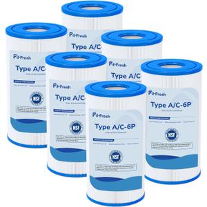 Fil-fresh Type A or C Pool Filters Cartridge Compatible with Intex Krystal Clear 530/1000/1500 GPH Filter Pump, Replaces Intex Type A or C, 29000E, 6-Pack