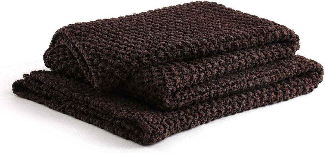 YnM Chunky Cotton Knit Throw Blanket, Cable Knit Throws for Bed Couch Sofa, Comfy & Relaxing, Decorative Piece for Farmhouse Modern Boho Rustic Scandinavian Chic Vibe, Chocolate Brown 60x80 Inches (Full / Queen)
