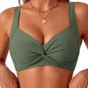 Amy Babe Women's Bikini Top Twist Front Push Up Swim Bathing Suit Tops Only (Green, XXL)