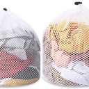 2pcs Mesh Laundry Bags for Socks, Machine Washable Drawstring Design Travel Mesh Laundry Wash Bags White Drawstring Garment Bags for Laundry Storage for Home Dorm Hotel Travel Use,12x16inch, 16x20inch