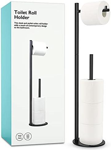 Toilet Paper Holder Stand, Bathroom Toilet Paper Roll Holder Stand with Reserve, Standing Toilet Paper Holder with Storage