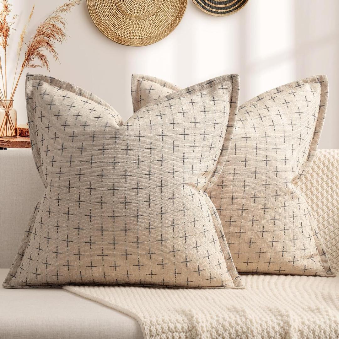 ZWJD Pillow Covers 22x22 Set of 2 Soft Polyester Textured Pillow Covers with Stylish Flange Edge Cozy Farmhouse Throw Pillows for Couch Bed Sofa Living Room, Beige, 22" x 22" (Pack of 2)