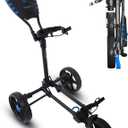SereneLife Golf Cart Lightweight Foldable Golf Push Cart - Aluminum Folding Trolley with Adjustable Handle, Elastic Bag Straps, Dual Brakes, Scorecard & Cup Holders for Easy Maneuverability