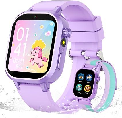 Wiszodet Kids Waterproof Smart Watch Girls Gift Age 3-12 with 39 Game HD Touch Screen Music Player Video Camera Pedometer Alarm Clock Toys Birthday Gifts for 6 7 8 9 Year Olds Purple
