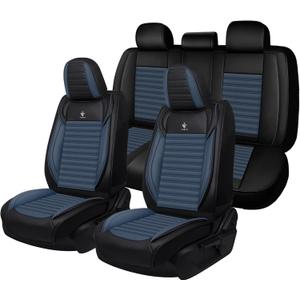 Car Seat Cover for Honda Civic 2003-2025 Full Coverage Nappa Leather Car Seat Protector, Fashion Anti-Slip Waterproof Breathable Easy to Install, Auto Interior Accessories(Full Set,Black&Blue)