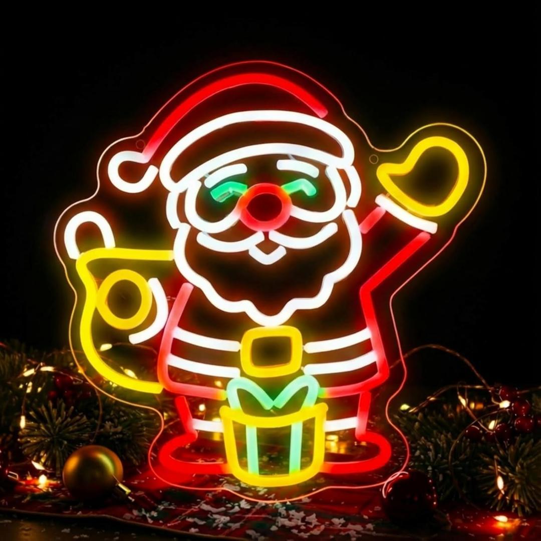 Mudder Winter Santa Claus Neon Sign Dimmable Neon Signs for Wall Decor LED Light up Sign for Bedroom Cafe Bar Living Room Light Signs for Winter Baby Shower Party Gift (13.8 inch)