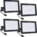 4Pack-100W LED Flood Light Outdoor,11000lm LED Work Light with 6FT US Plug,IP66 Waterproof Exterior Security Lights,6000K Daylight White Outside Floodlights Slim design for Playground Yard Stadium