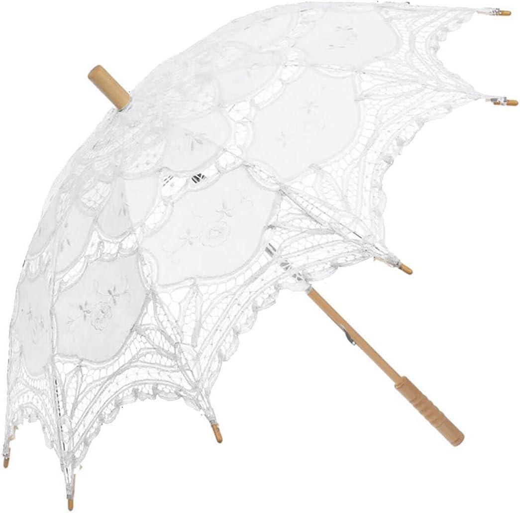 Lace Parasol Umbrella Vintage Wedding Bridal Lace Umbrella for Decoration Photo Tea Party 32 Inch Adult Size (02 White)