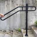 31.5"-9.5" L X 35.5" H Single Post Wrought Iron Handrails for Outdoor 1-3 Steps, Outdoor Stair Railing for Steps, Handrail for Garage Entrance, Porch (Black)